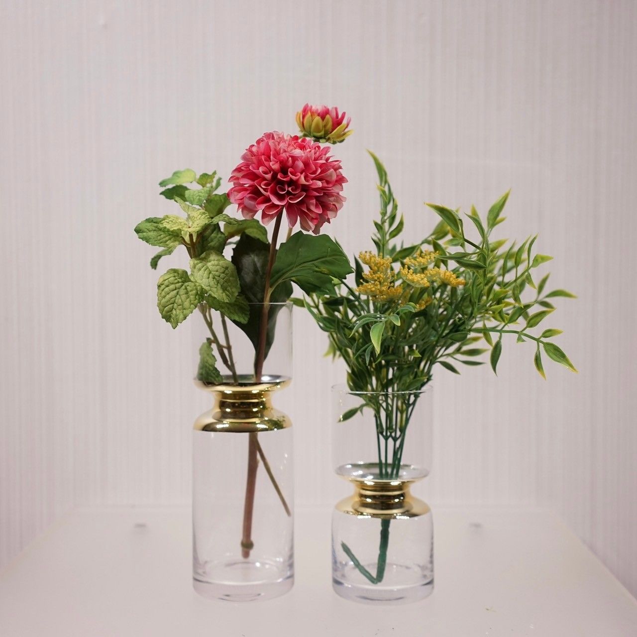 翌日発送 フラワーベース 2個セット 造花付き 花瓶 ガラス オブジェ モダン 北欧 造花 モデルルーム