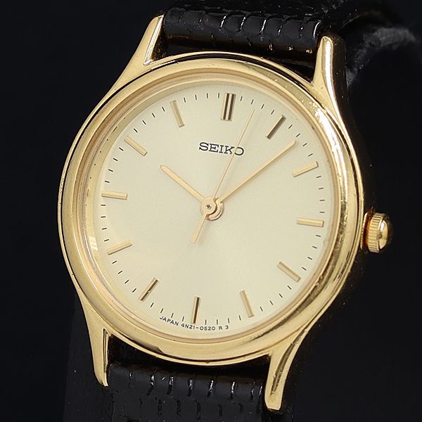 稼動 良品 セイコー 4N21-0230 QZ ゴールド文字盤 レディース腕時計