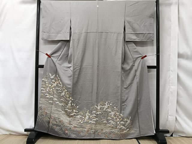 平和屋着物□豪華色留袖 駒刺繍 飛鶴花文 金彩 正絹 逸品