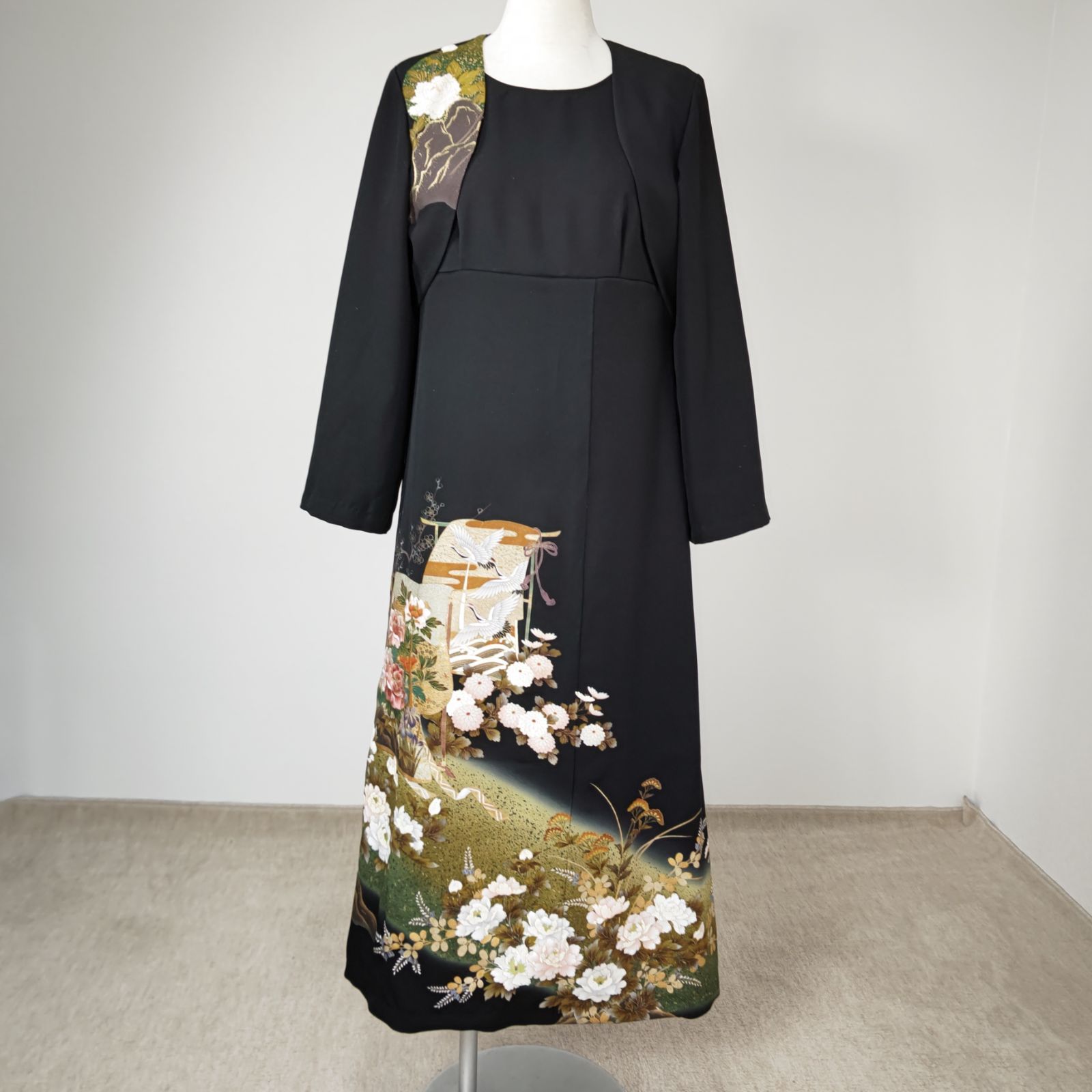 zunezune 留袖 巻きドレス 7分袖 着物リメイクワンピース 鶴熨し