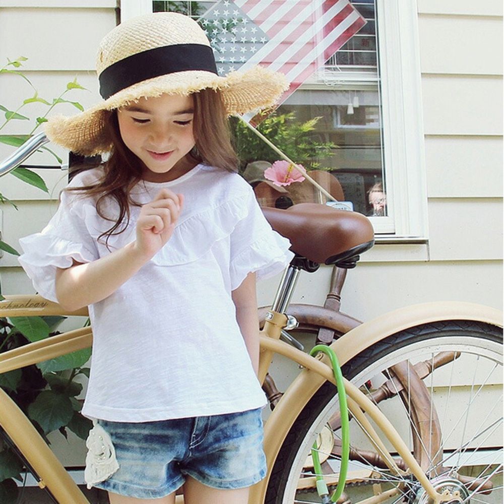 ホワイト  140cm  ナチュカワtシャツ キッズ Tシャツ 半袖 女の子 カットソー 10003371 半袖Tシャツ 夏服 フリル バックリボン 白 ホワイト ナチュラル 可愛い おしゃれ かわいい オシャレ こども 