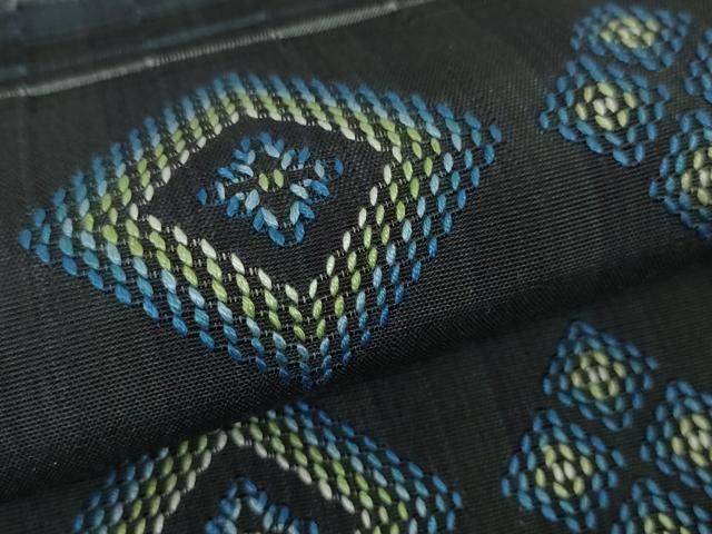 平和屋本店□極上 本場琉球 南風原花織 手織 九寸名古屋帯 黒地 逸品  