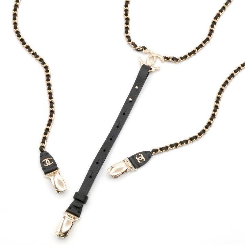 シャネル CHANEL サスペンダー ブラック シルバー ココマーク チェーン