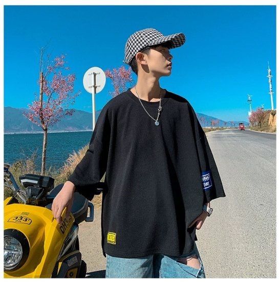 メンズ オーバーサイズ Tシャツ タグデザイン ビックシルエット 黒 