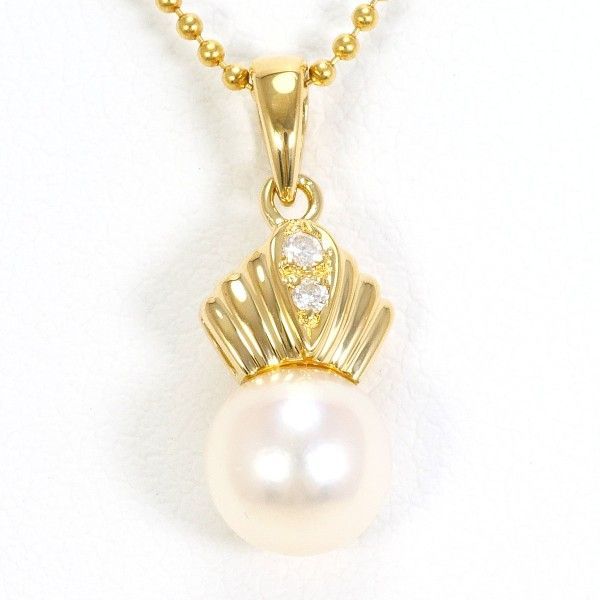 18K YG ネックレス NECKLACE パール 真珠 ダイヤ 総重量約3.0g 約40cm
