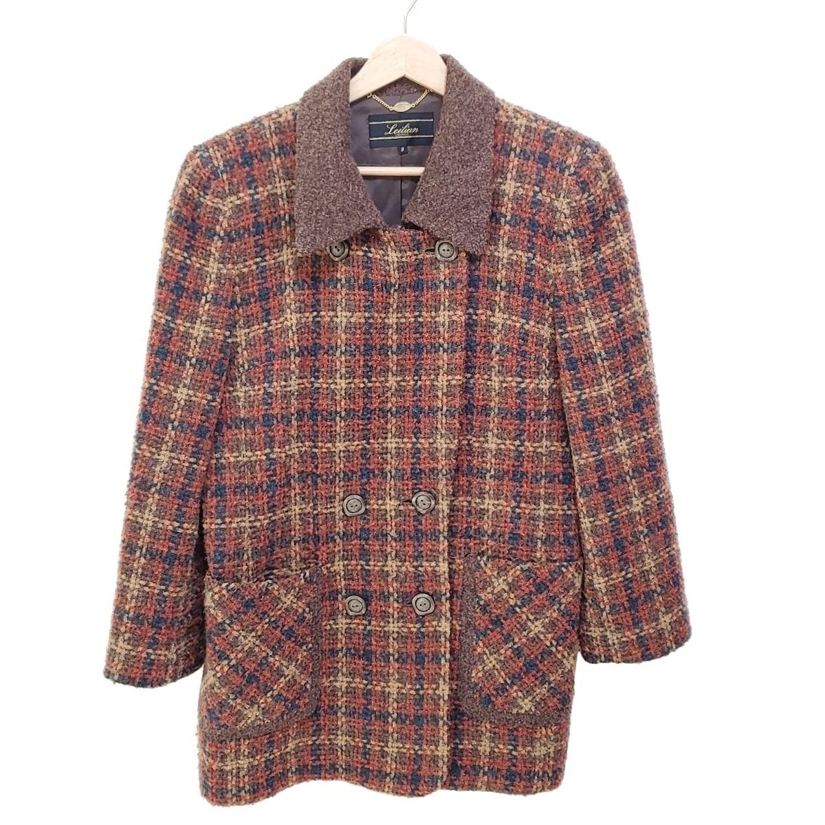 Leilian レリアン コート サイズ9 M レディース - ダークブラウン×ブラウン×マルチ 長袖 ツイード 秋 冬