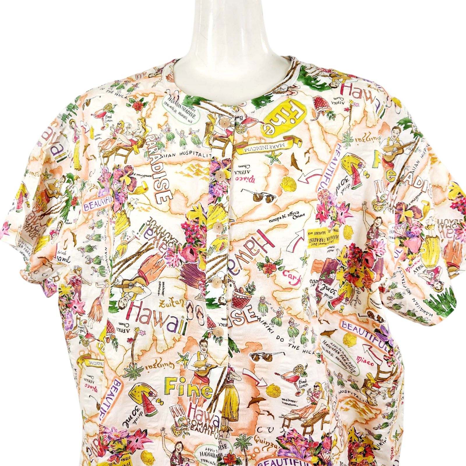夏物入荷 鴨居羊子 TUNIC 80綿ローンサッカー ハワイ 半袖 半開パジャマ 肌ピンク色 33045