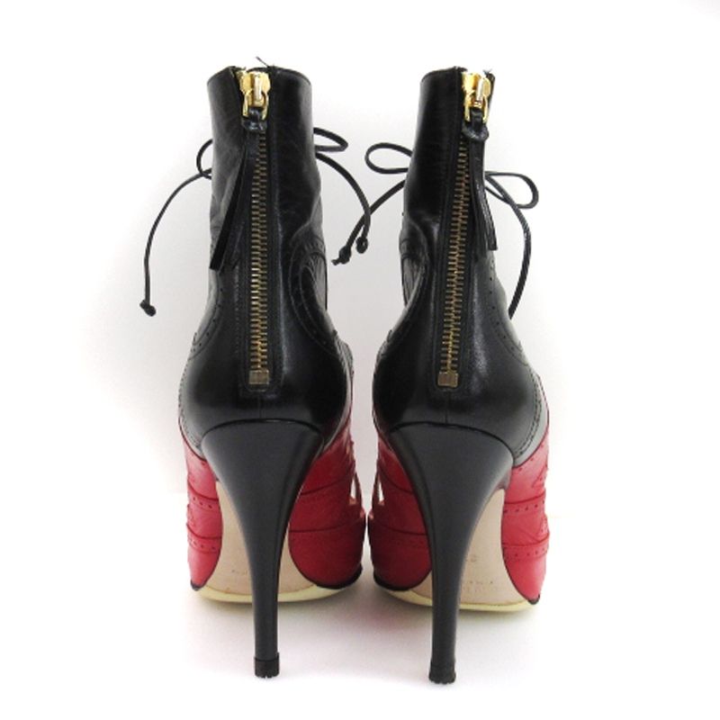 ミュウミュウmiumiu ハイヒール ショートブーツ　羊革 黒 37 MIUMIU ミュウミュウ パテントレザー ヒールクリスタル ショート