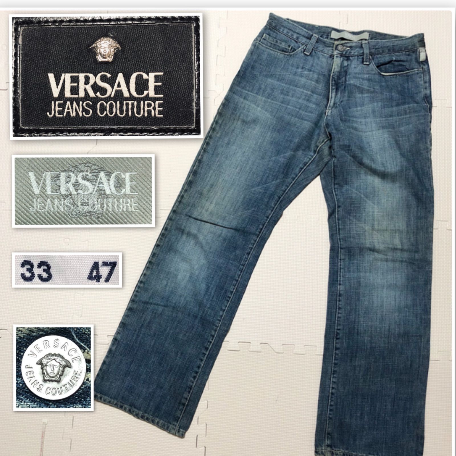 □極美品□VERSACE JEANS COUTURE ヴェルサーチジーンズクチュール デニムパンツ ジーンズ ジーパン used加工 メデューサボタン  33×47 ウエスト幅40cm イタリア製 インディゴブルー シルバー金具 コットン メンズ - メルカリ