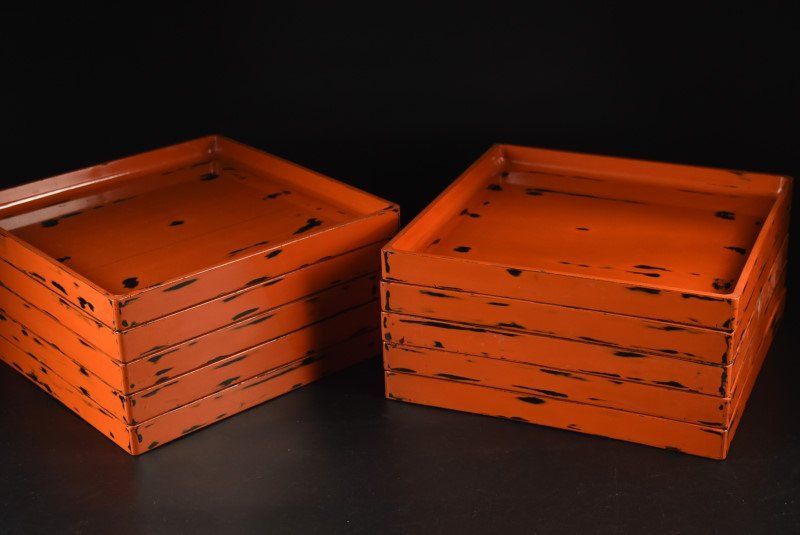 蔵A2981 時代 根来 四方盆 会席盆 十客 33.3cm