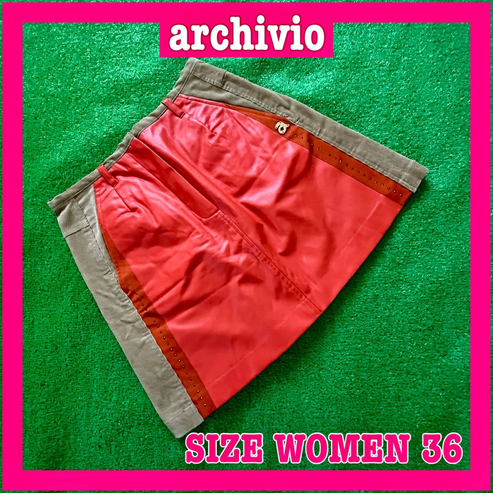 archivio アルチビオ 防寒裏地付き フェイクレザー コーデュロイ 切替 ゴルフスカート 36
