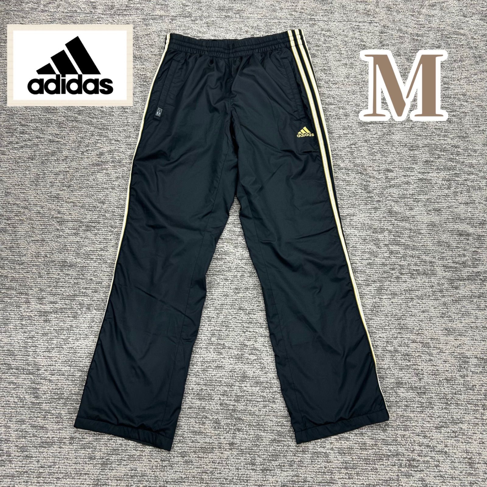adidasメンズ 裏起毛ウィンドブレーカーロングパンツ（ブラック