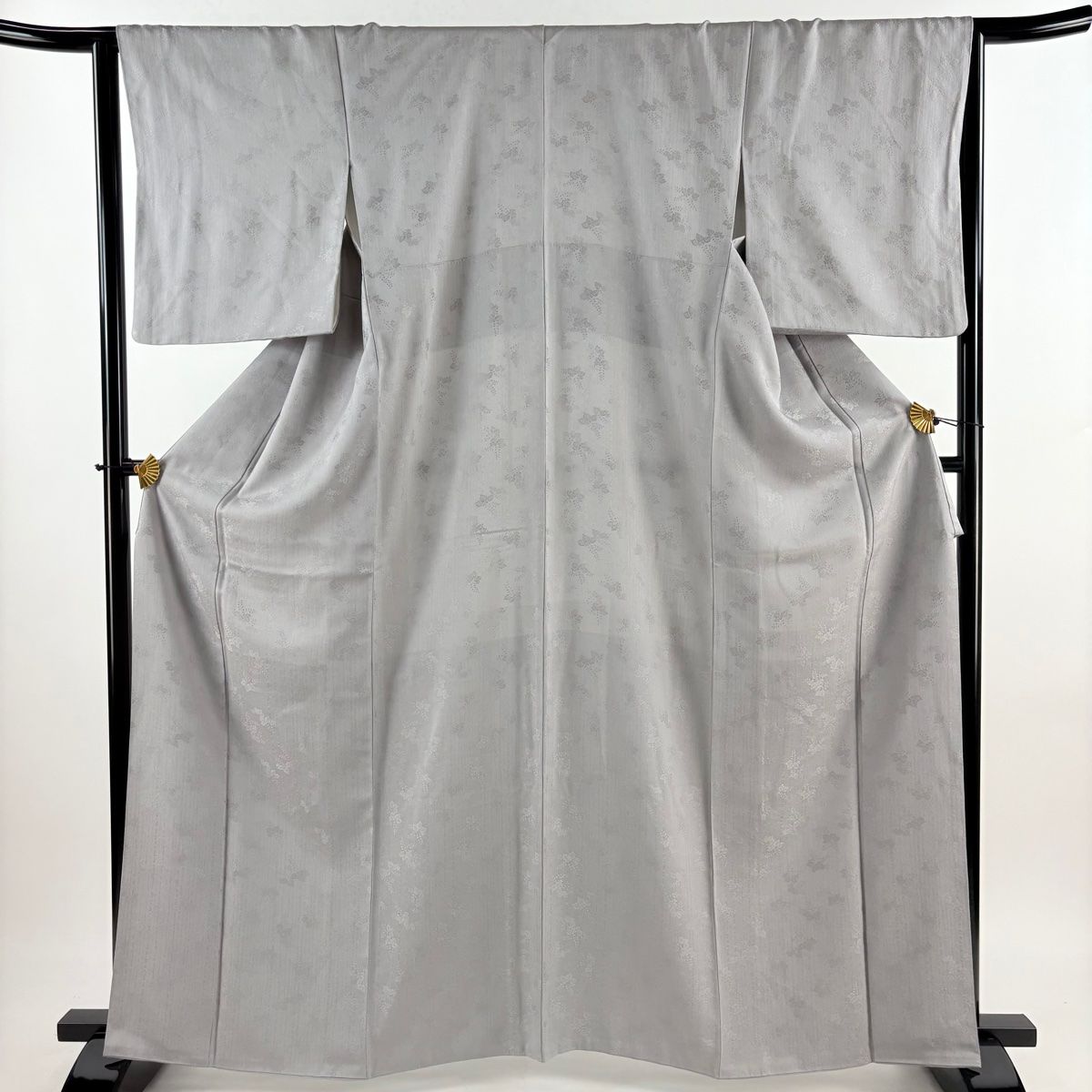 色無地 身丈163.5cm 裄丈65cm M 袷 地紋 灰色 正絹 秀品