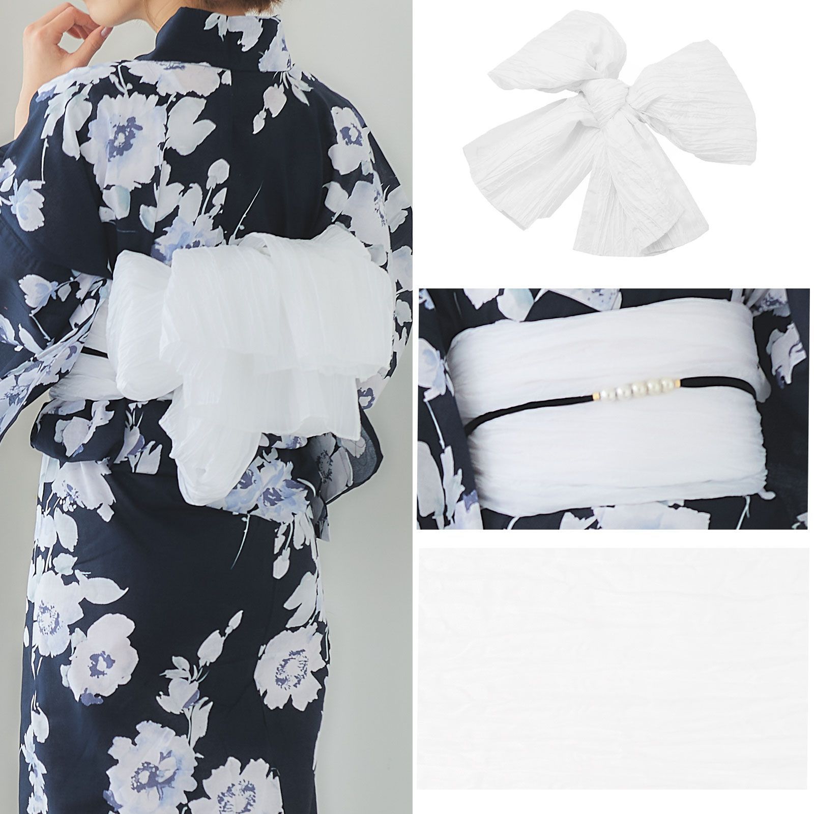 浴衣 レディース 3点セット (ゆかた/帯/下駄) 変わり織り【闇夜に