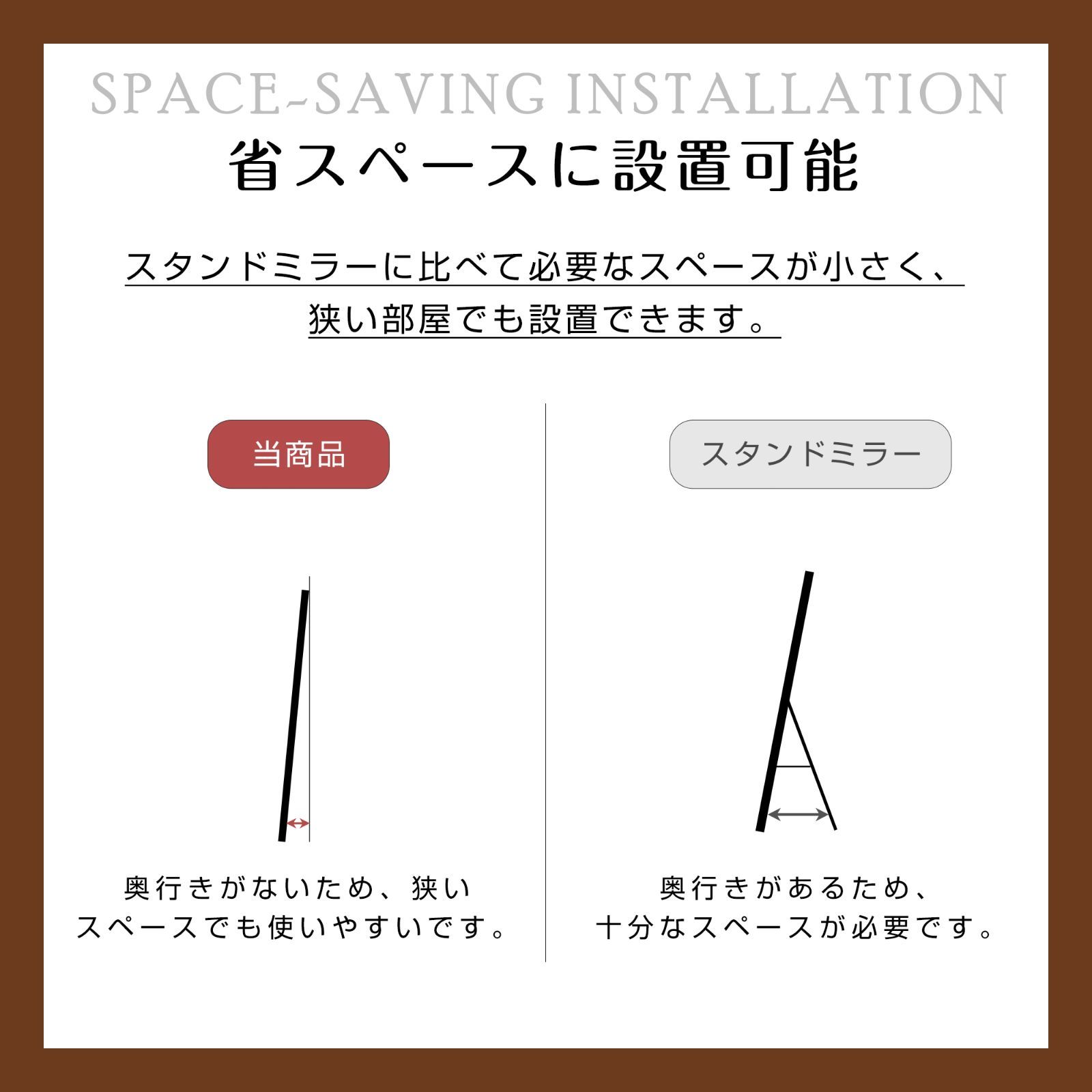 全身鏡｜160×51cm｜木製フレーム｜飛散防止｜インスタ映え｜N511P221570W