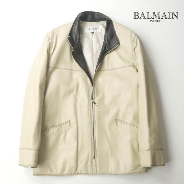 BALMAIN 未使用 高級羊革ジャケット ベージュ セール‼️ BALMAIN バルマン 羊革 ラムレザー コート ジャケット L