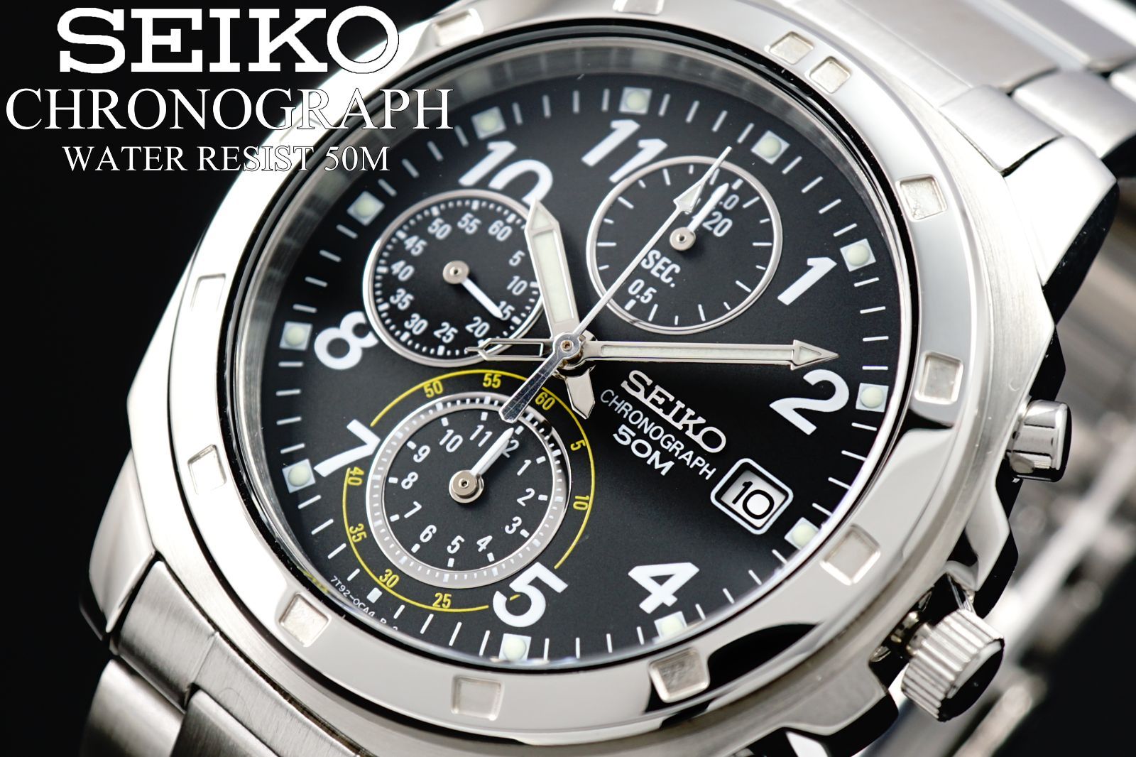 【美品/新品電池】 SEIKO クロノグラフ メンズ 腕時計 50M デイト セイコー SEIKO逆輸入 腕時計 50M防水クロノグラフ メタリックレッド
