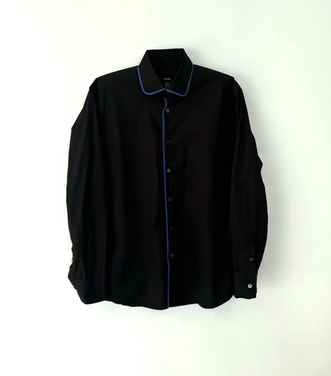 JILSANDER Jil Sander ジルサンダー 青 パイピング ブラックシャツ 50