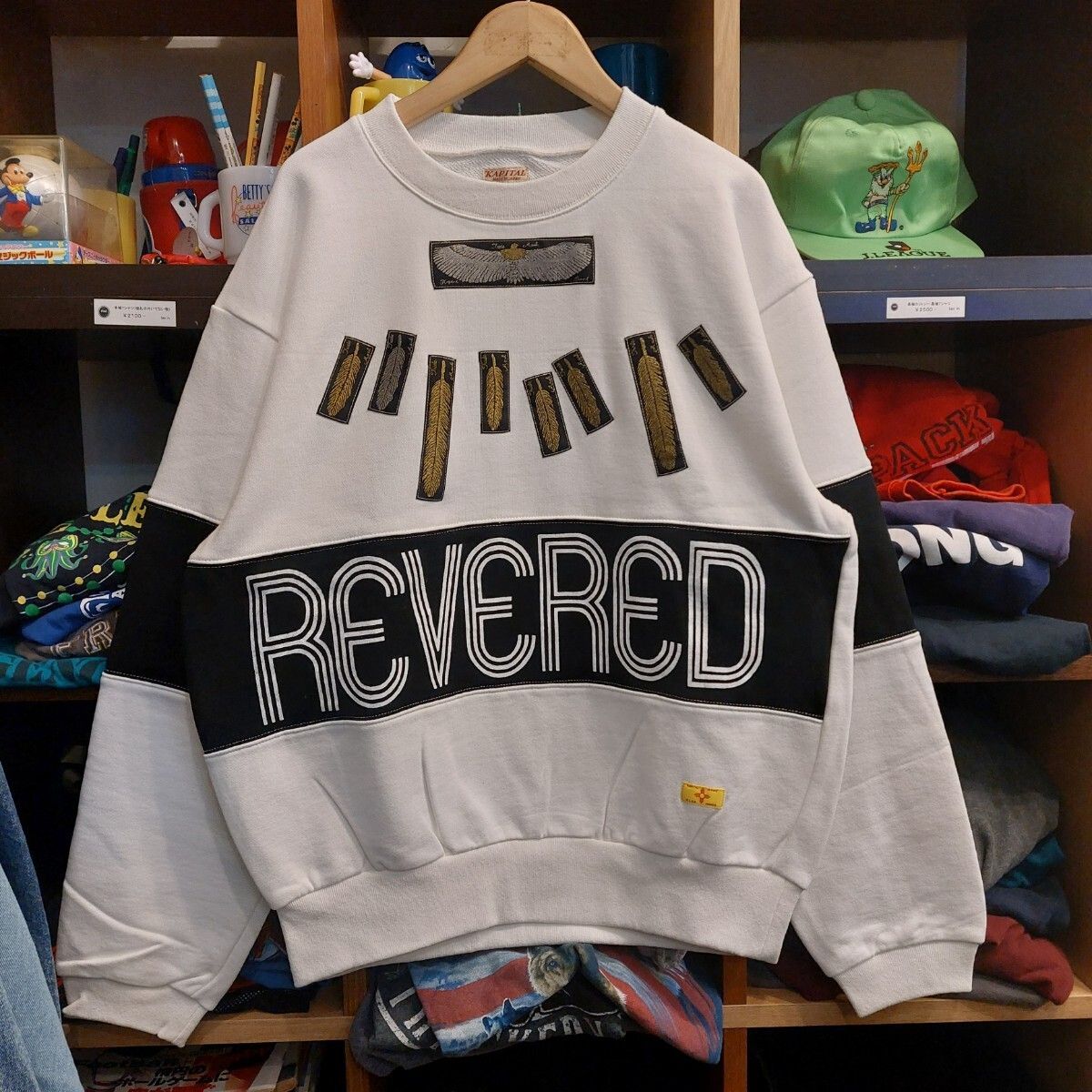 KAPITAL リーフクルーネックプリントスウェット Lサイズ3 白 黒 REVERED キャピタル K1910LC082 07A1704