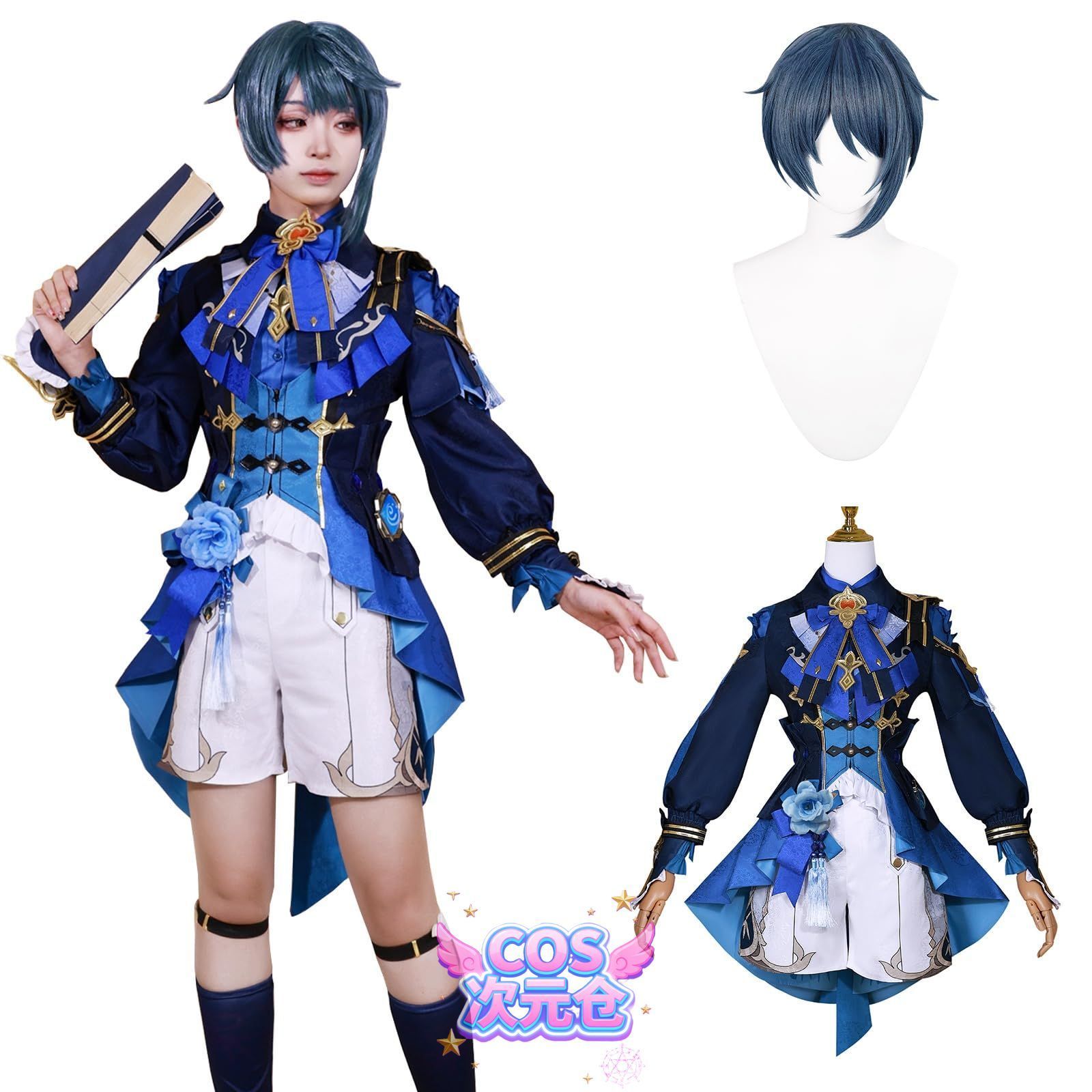 行秋 ウィッグ付き 神併 原神 コスプレ ウィッグ付き 新キャラ 黒 フリーナ 嘉明 千織 キィニチ マーヴィカ コスプレ衣装 大人用 仮装 Genshin Impact c