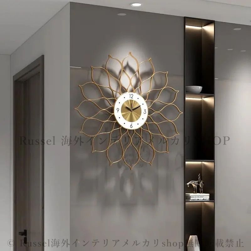 メタルアート掛け時計 ウォールクロック 壁掛け インテリア アート サイレントクロック 静音 大型 おしゃれ アナログ ゴールド ホテルライク リビング エントランス おしゃれ 4-7 ウォールクロック インテリア 壁掛け 鏡面 壁アート メタルデザイン掛け時計