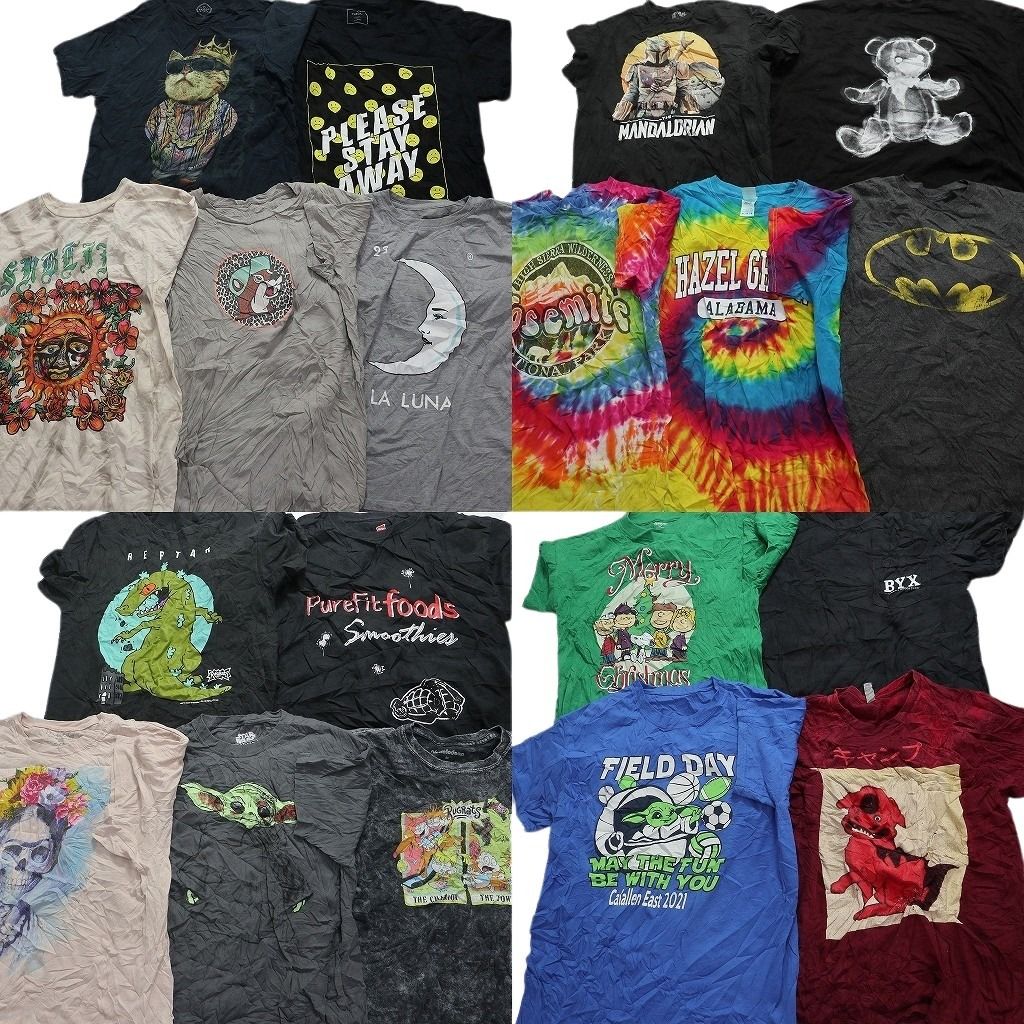 古着卸 まとめ売り カラーmix プリント 半袖Tシャツ 19枚セット (メンズ M ) キャラクター アニメ アメコミ タイダイ MS6468