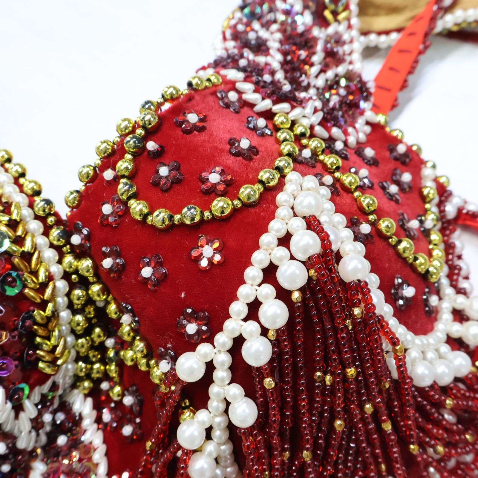 ベリーダンス用オリエンタル衣装】レッド スパンコールラメ ビーズ 花