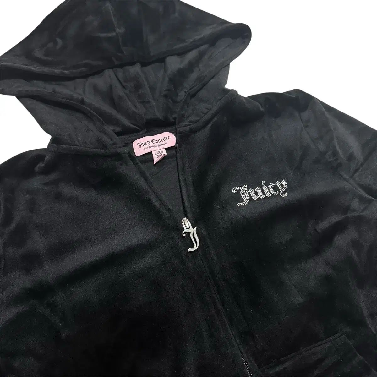 m Juicy Couture クロップド ベロア ジップアップパーカー フード付き