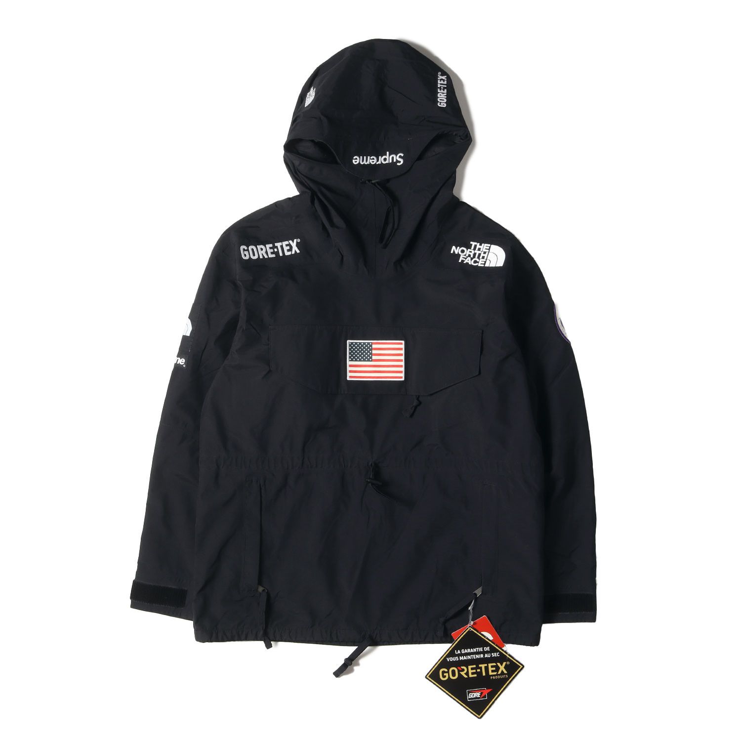 美品 Supreme シュプリーム ジャケット サイズ:L 17SS THE NORTH FACE GORE-TEX 星条旗ワッペン プルオーバージャケット Trans Antarctica Expedition Pullover ブラック【メンズ】