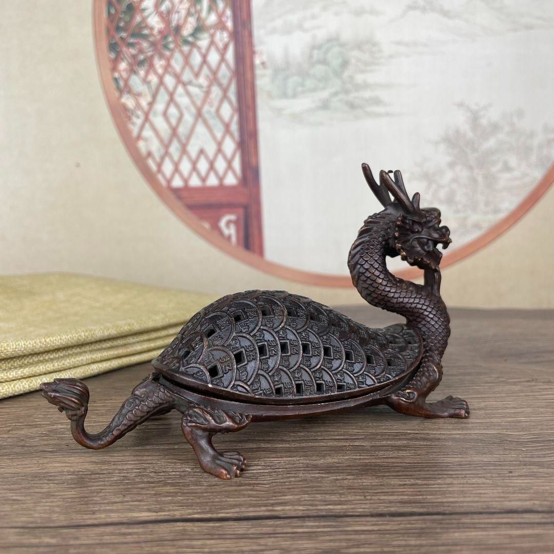 銅 細工 金銭竜亀香炉 茶台香炉 事務室薫香炉 装飾品 工芸