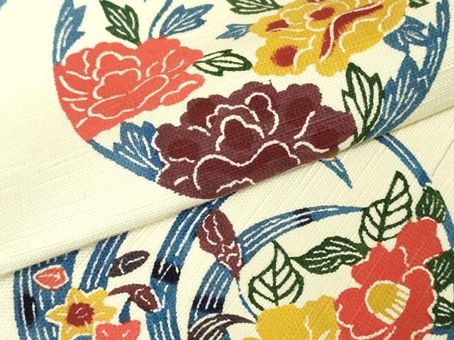 平和屋着物○八寸名古屋帯 型染め 草花丸文 正絹 逸品 DAAU6685ob