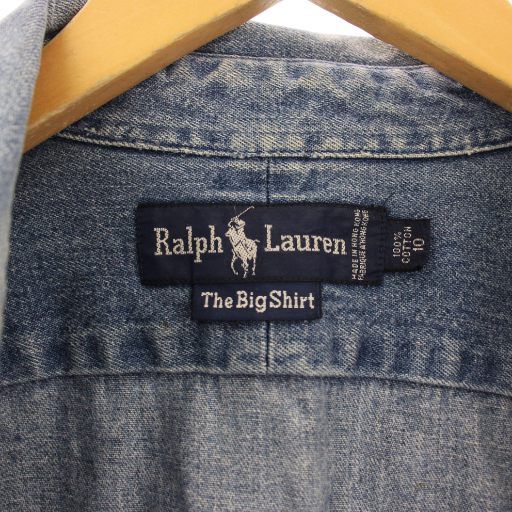  ラルフローレン RALPH LAUREN THE BIG SHIRT デニムシャツ 長袖 刺繍 10 青 TK その他 トップス