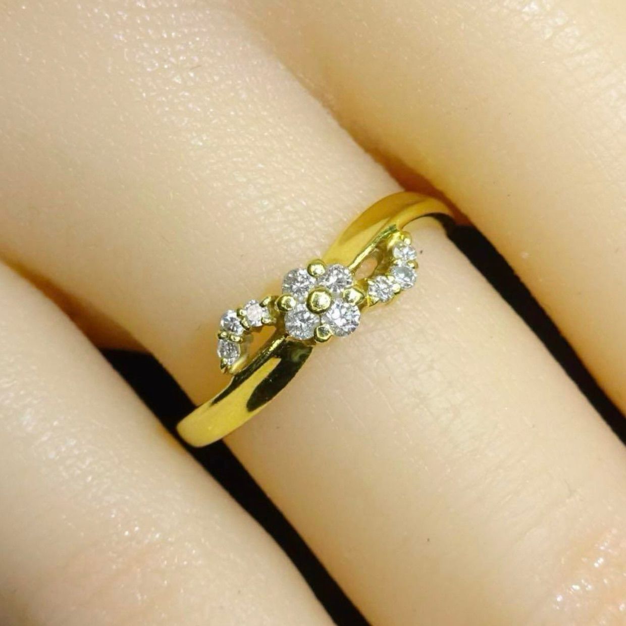 18金 K18 ゴールド GOLD 750 天然ダイヤモンド0.16ct デザイン リング 