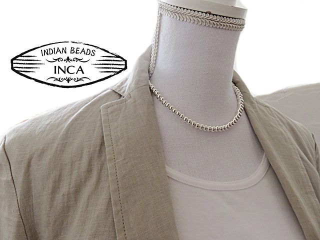 Mサイズ】ナバホパール ビーズネックレス シルバー シャイニータイプ