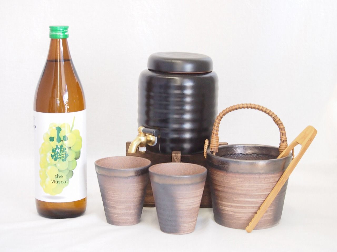 本格焼酎サーバー1000cc(18cm×24cm 最も安い 1kg)萬古焼ペアカップ氷