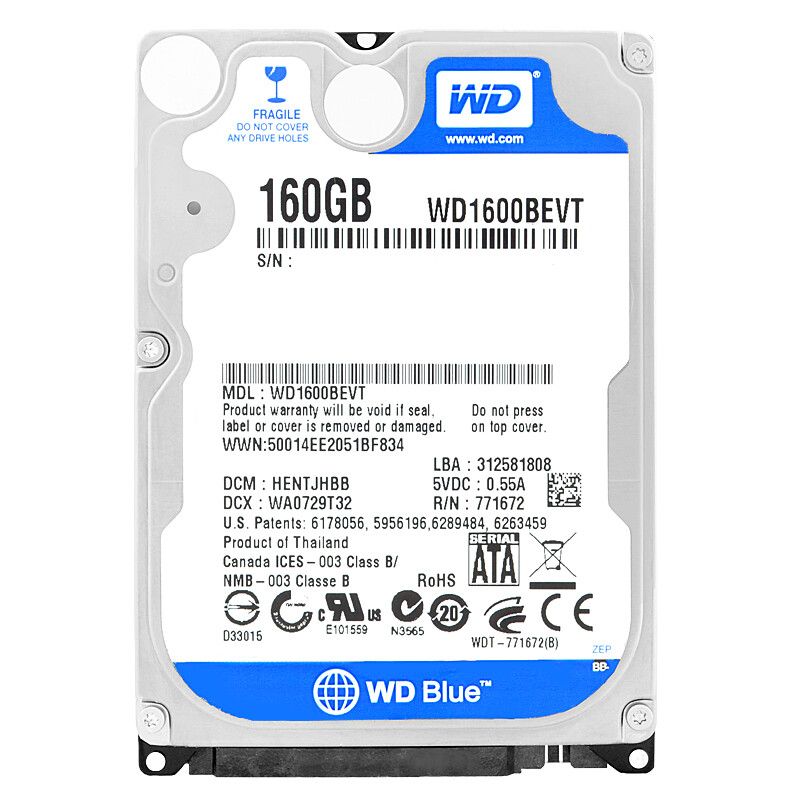 Western Digital ハードドライブ 160GB WD1600BEVT 5400RPM 8MB キャッシュ SATA II 2.5 インチ ブルー