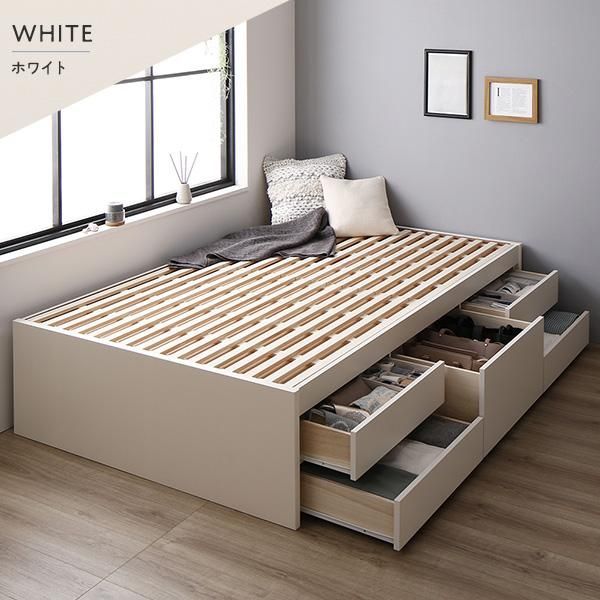 〔組立設置サービス付き〕 収納 ベッド ヘッドレス 通常丈 セミシングル 日本製薄型ポケットコイルマットレス付き ホワイト 収納付き すのこ 日本製〔代引不可〕 組立設置サービス付き〕 収納 ベッド ヘッドレス 通常丈 シングル 3