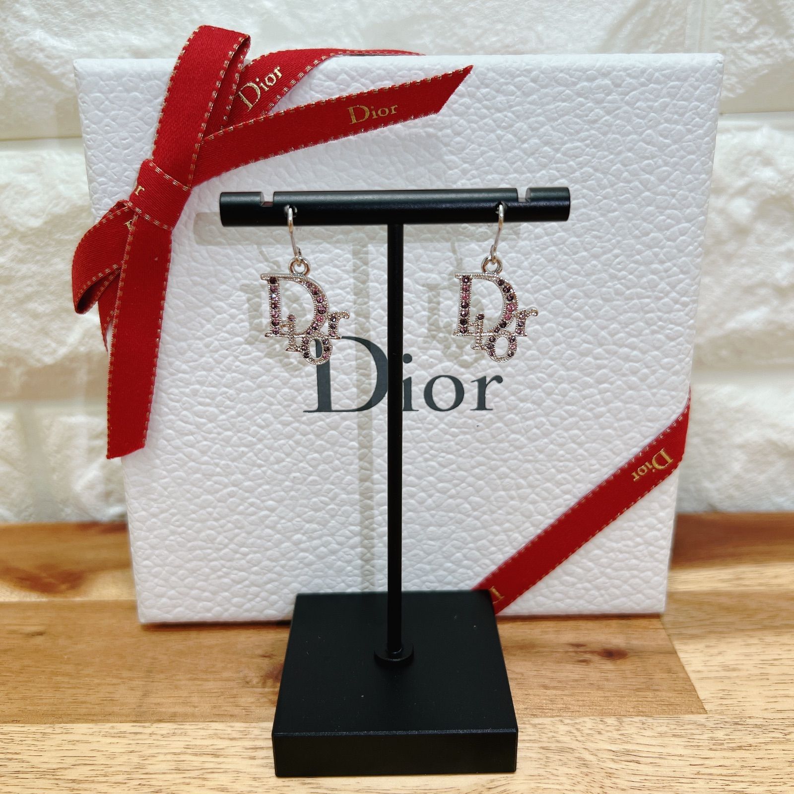 【極美品】꧁Christian Dior꧂ピアス❧ピンクシルバー❧ラインストーン