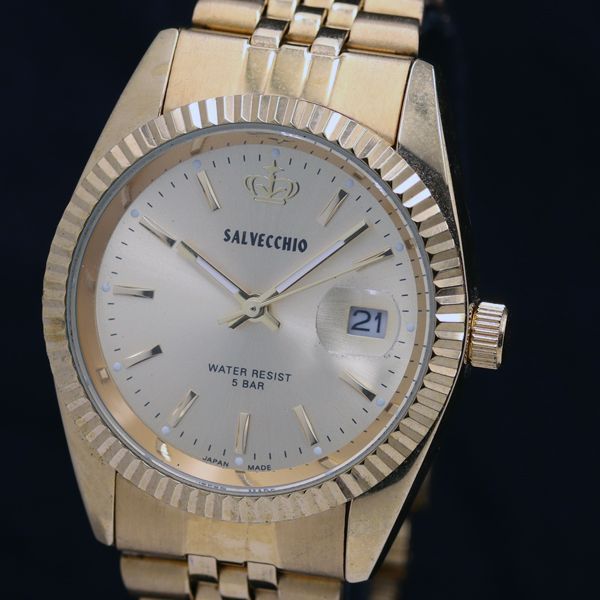 稼働 サルベキオ SV-AM270 デイト QZ ゴールド文字盤 メンズ腕時計 TKD