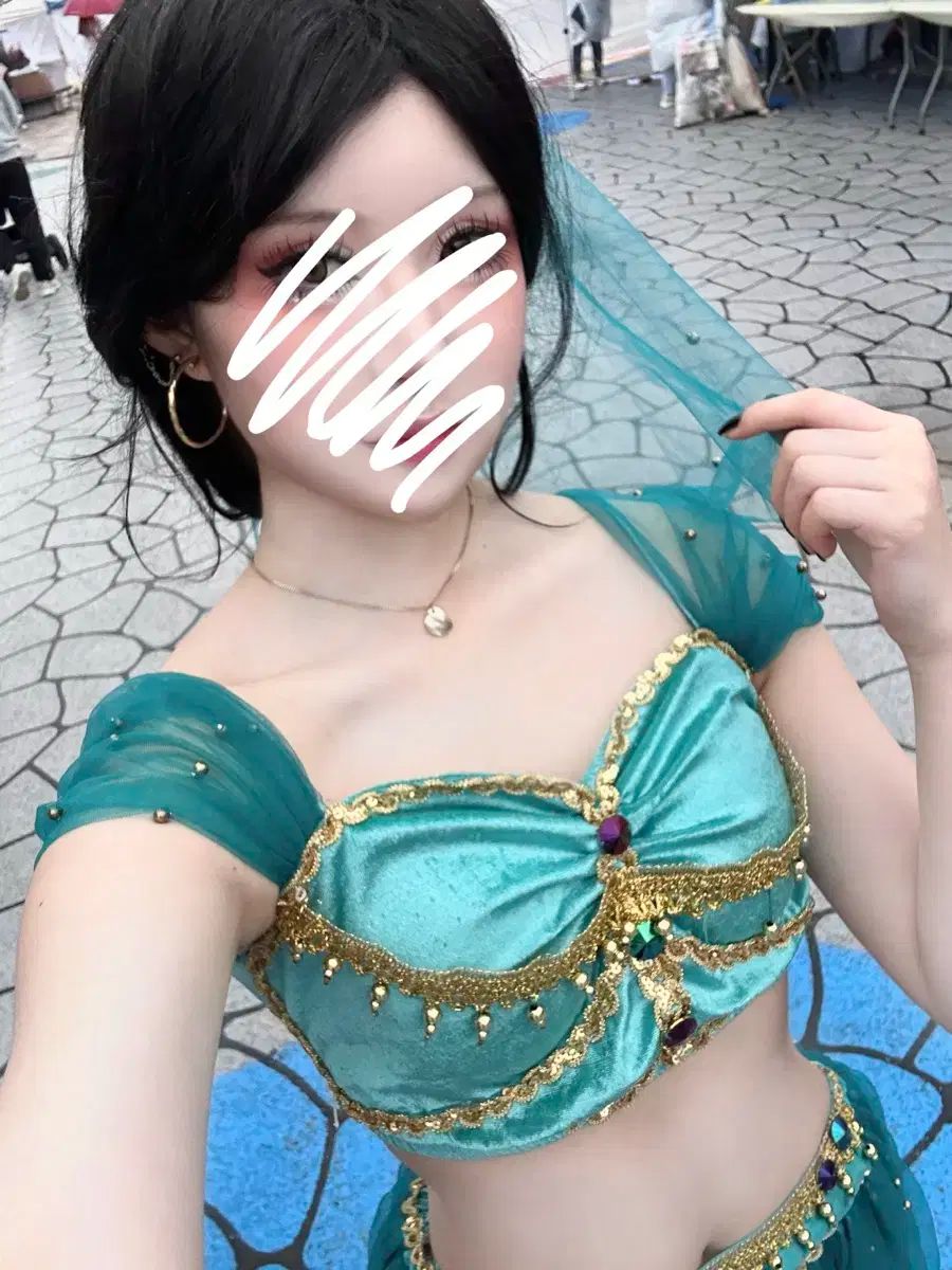 ジャスミンコスプレ衣装Sサイズ （ウィッグ・アクセサリー付き） ジャスミン 仮装 コスプレ 衣装 ネックレス、ウィッグ付き ジャスミン