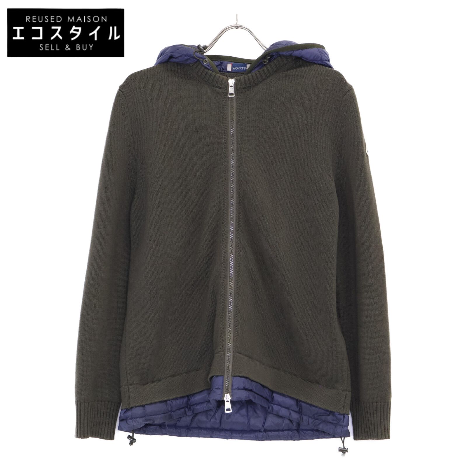 MONCLER モンクレール ﾈｲﾋﾞｰ×ｸﾞﾚｰ MAGLIA TRICOTCARDIGAN ﾅｲﾛﾝ×ﾆｯﾄ ﾌｰﾃﾞｨ S