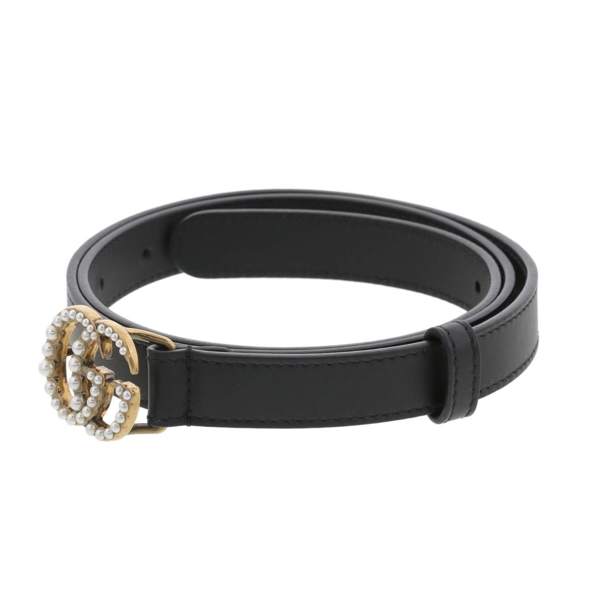 中古】 GUCCI （グッチ） ﾀﾞﾌﾞﾙG ｽﾘﾑﾍﾞﾙﾄ ﾊﾟｰﾙ 小物 ﾍﾞﾙﾄ/ﾊﾞｯｸﾙ