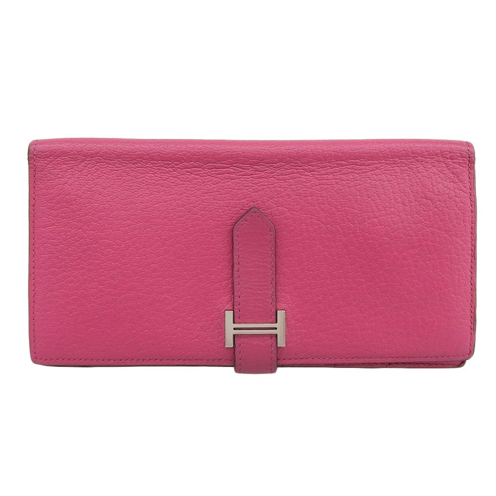 【本物保証】 エルメス HERMES ベアンスフレ 二つ折り長財布 シェーブル シルバー金具 ローズショッキング □M刻印 HERMES - 【本物保証】 エルメス HERMES ベアンスフレ 二つ折り長財布