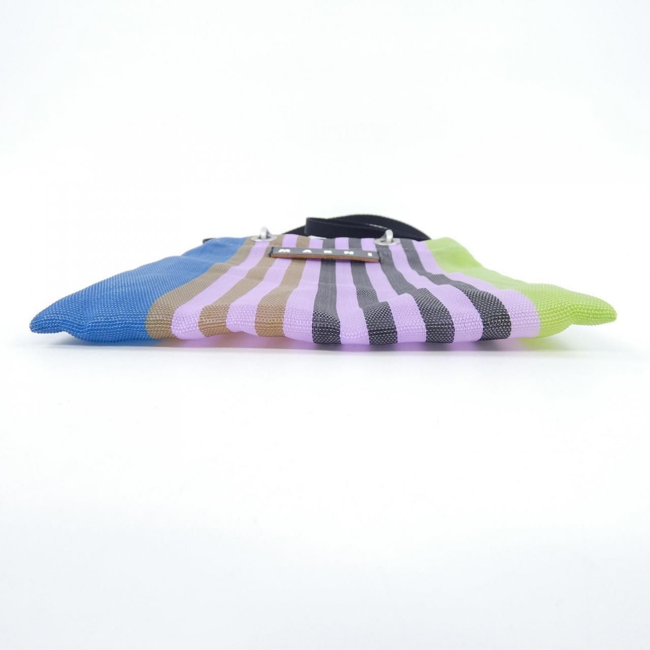Marni Market Stripe Shoulder Bag Blue Pink Green Brown Leather