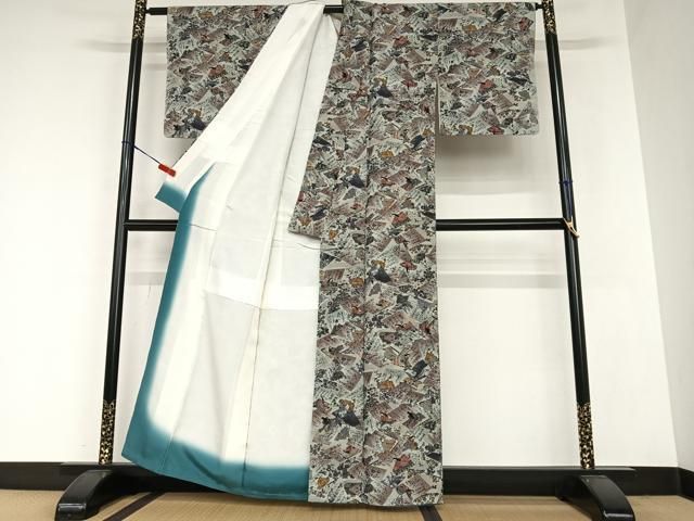 平和屋着物●上質な小紋　手描き　百人一首　金彩　鬼しぼ縮緬　正絹　逸品　未使用　AAAZ0132zg 平和屋着物○上質な小紋 手描き 百人一首 金彩 鬼しぼ縮緬 正絹 逸品 未