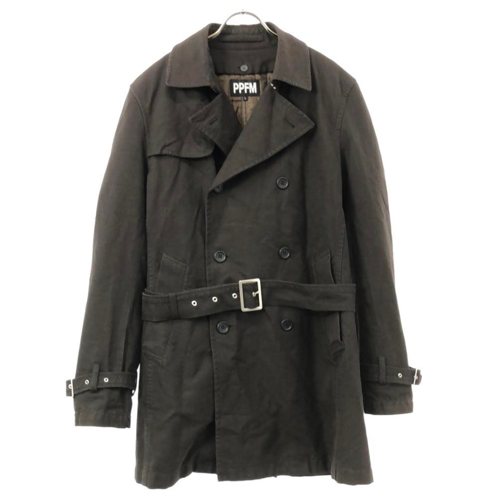 ピーピーエフエム チェック柄 トレンチコート L ブラウン系 PPFM