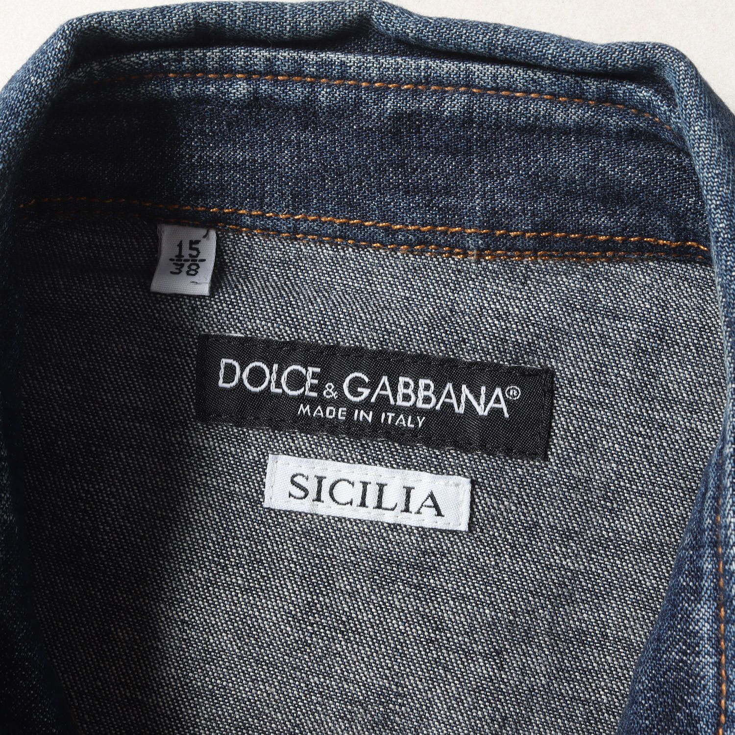 DOLCE&GABBANA ドルチェ&ガッバーナ シャツ サイズ:15(38) VINTAGE加工 デニム ウエスタンシャツ 長袖 SICILIA インディゴ イタリア製 トップス カジュアルシャツ【メンズ】