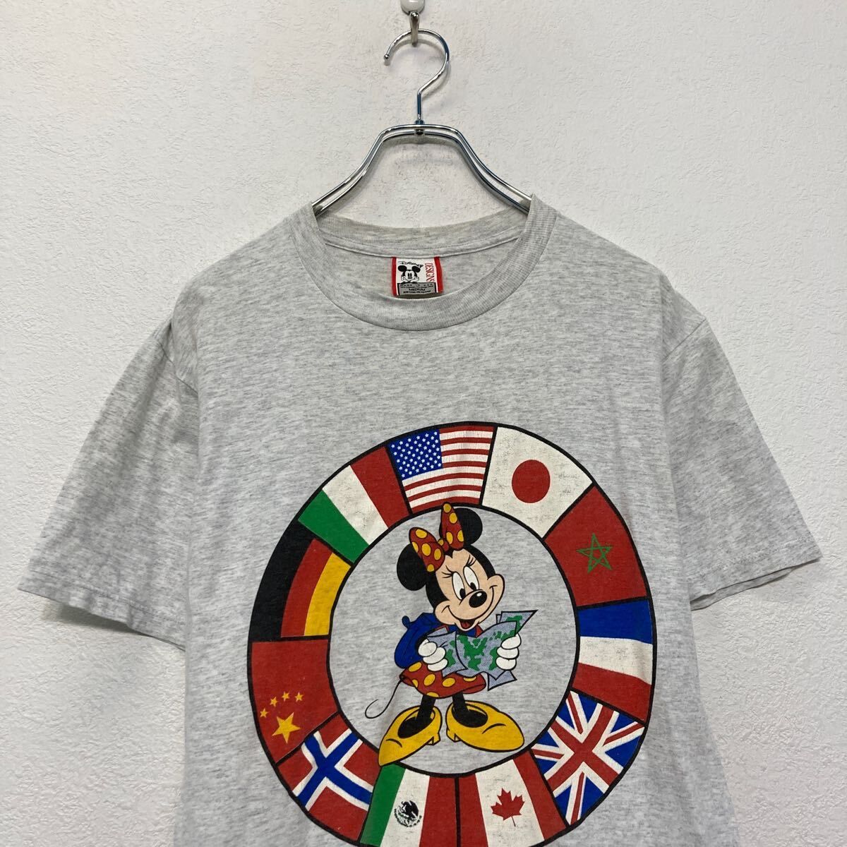 Disney 半袖 プリント Tシャツ ディズニー M モクグレー 国旗 ミニー クルーネック 古着卸 アメリカ仕入 a607-6084