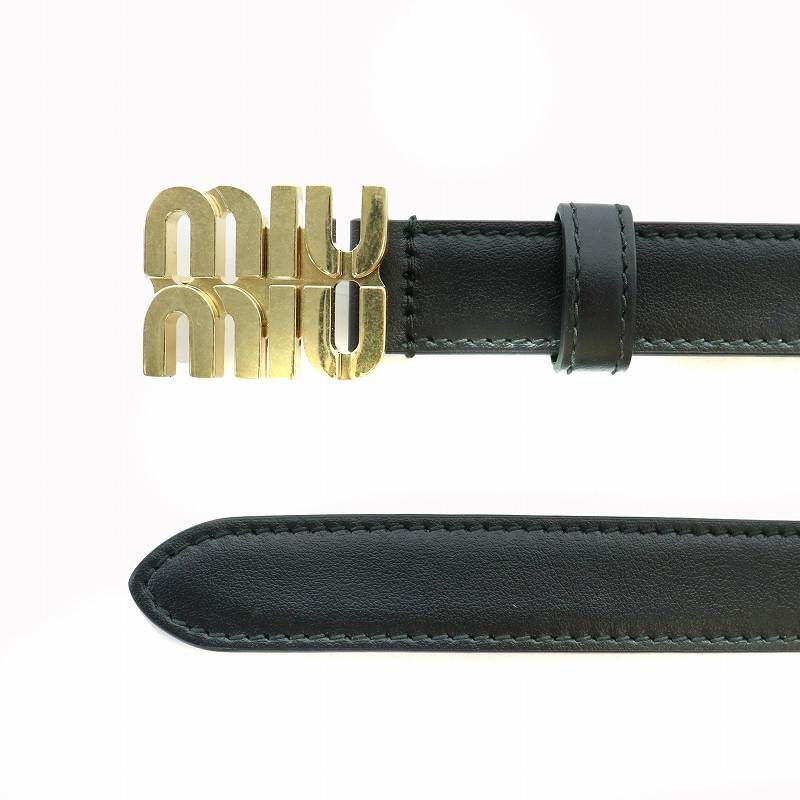miumiu ゴールドベルト美品 ミュウミュウ miumiu ベルト レザー ロゴバックル ゴールド金具