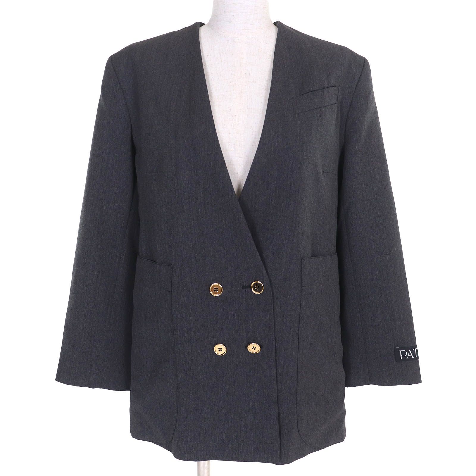 PATOU パトゥ 23A-JA002-0103 23A-TR002-0103 テクニカルウールツイル製 ジュエリーボタン ノー ダブルブレストジャケット ワイドパンツ セットアップ スーツ グレー 38 レディース